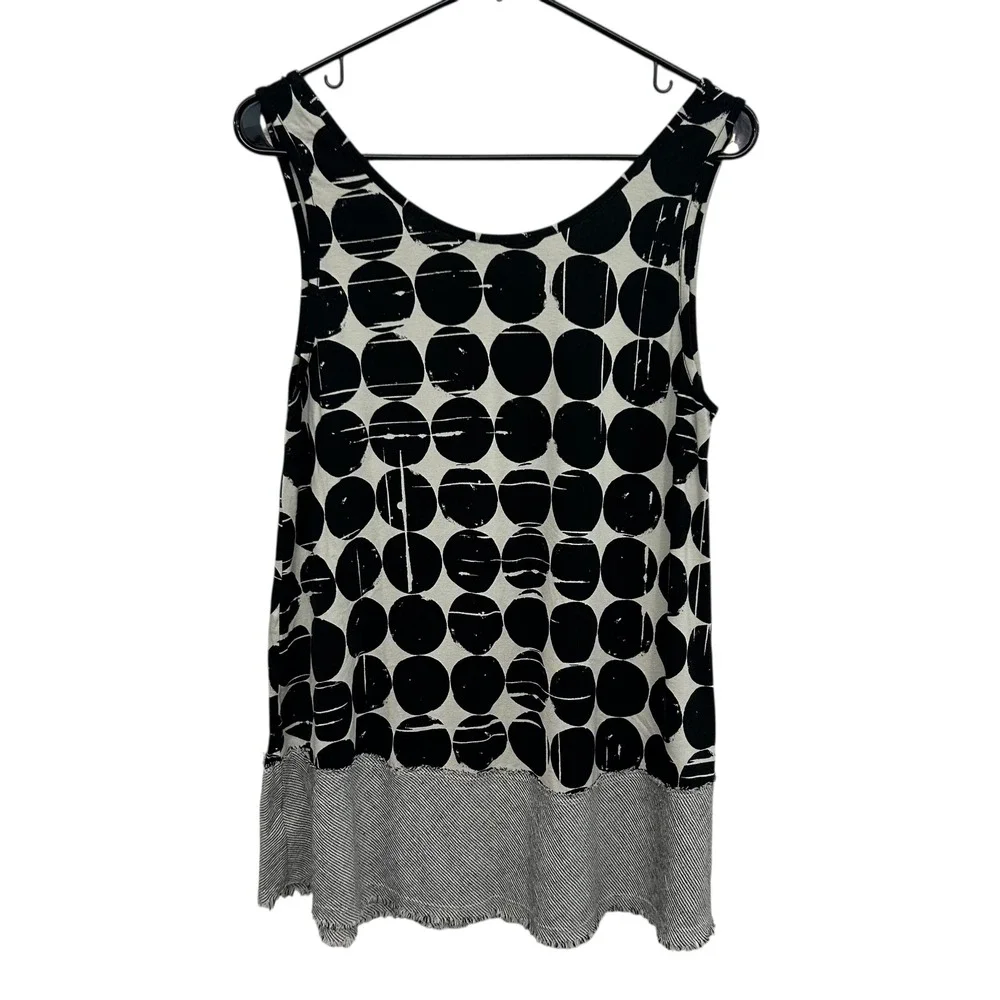 Alembika Polka Dot Knit Tank Top Black White L Linen Viscose‎ Artsy Lagenlook - Picture 5 of 5
